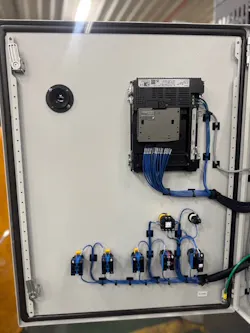 Figure 3: The safety systems are managed by the FS1B safety controller from IDEC, which utilizes pre-certified logic circuits to significantly reduce system complexity and eliminate the need for third-party safety software validation. Some models use the IDEC FC6A MicroSmart PLC, the HG3G HMI and the SE2L safety laser scanner. Figure 3: The safety systems are managed by the FS1B safety controller from IDEC, which utilizes pre-certified logic circuits to significantly reduce system complexity and eliminate the need for third-party safety software validation. Some models use the IDEC FC6A MicroSmart PLC, the HG3G HMI and the SE2L safety laser scanner.