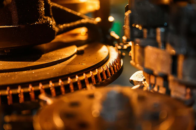 Copper bullets on production line part at weapon factory