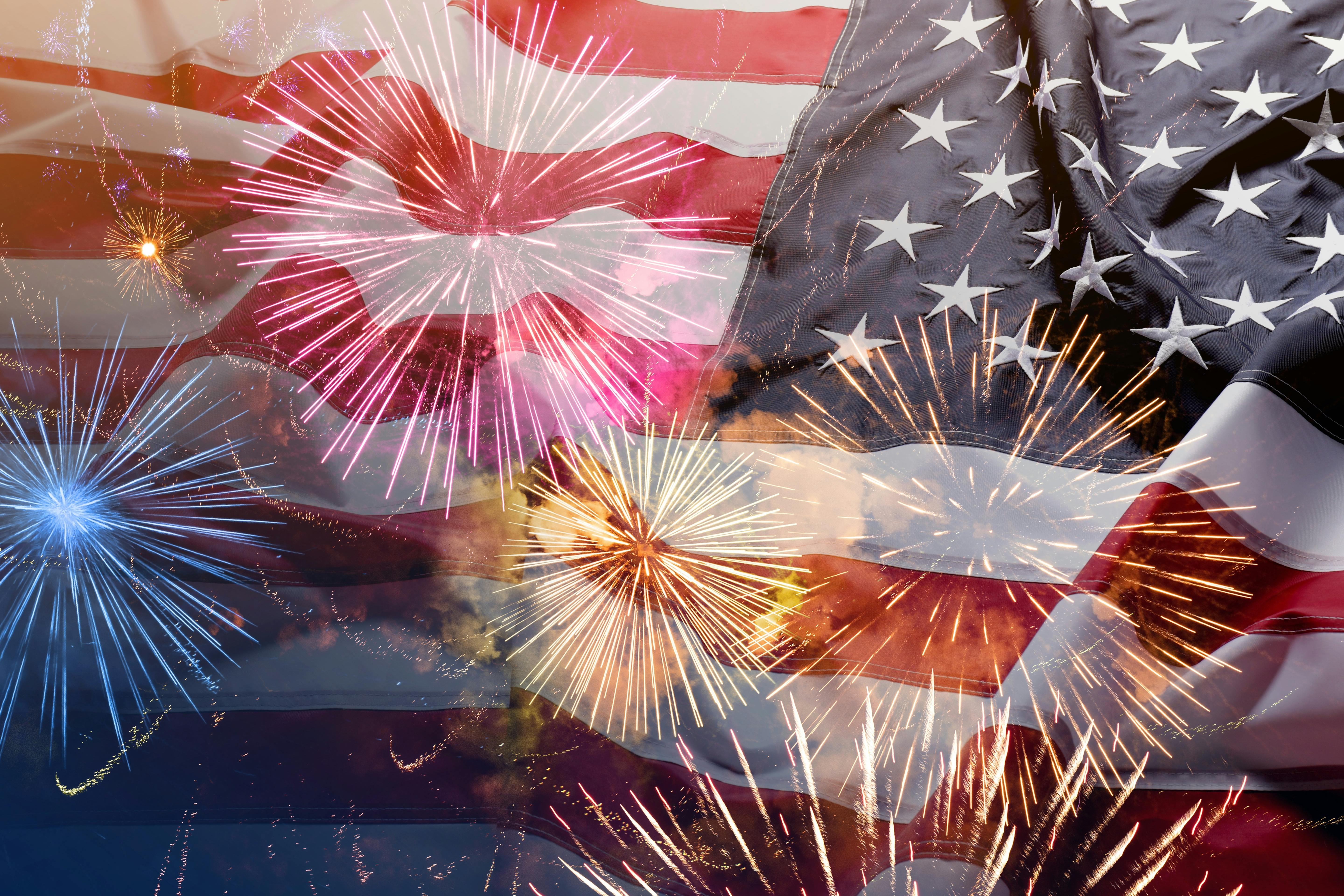 Flag of United States of America and fireworks