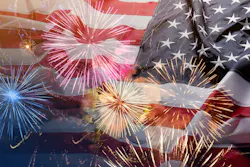 Flag of United States of America and fireworks