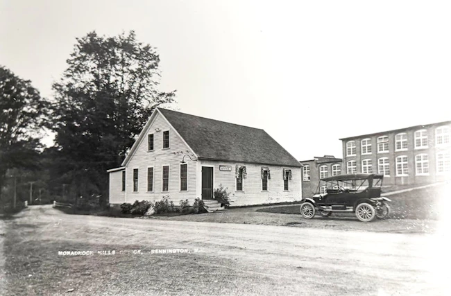 Black and white photo of old Mondadnock Mill from 207 years ago
