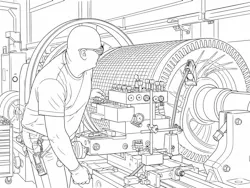 Figure 1: Illustrations based on actual shop-floor photographs can inspire children’s interest in large motor manufacturing.