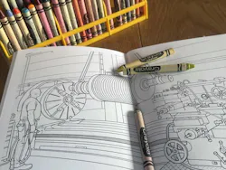 Figure 3: The coloring book portrays skilled trades, electrical and mechanical engineering and industrial production, based on detailed photos that depict the manufacture of large electric motors.