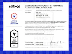 ABB's Certificate of Authority to use the NEMA Make it American BABA Product Mark
