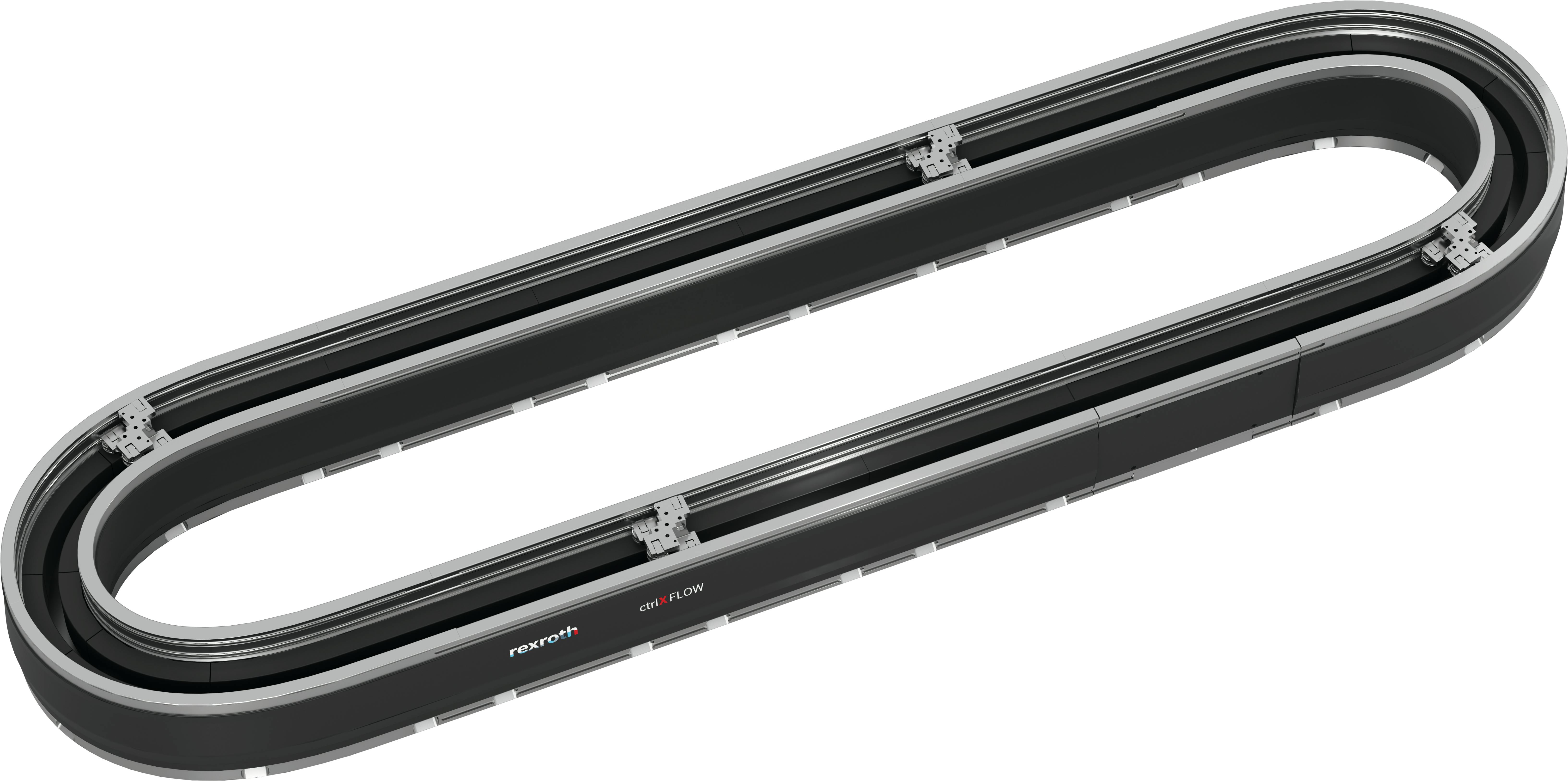 Bosch Rexroth's ctrlX flowHS linear motion transport system track against a white background