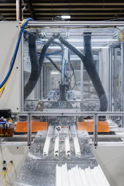Figure 3: The machine can cost-effectively assemble window and door frames made of PVC, Fiberglas or aluminum in under 60 seconds.