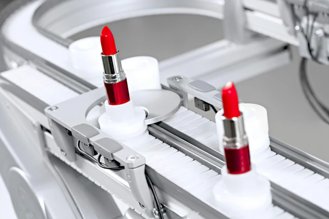 FlexLink X45 Conveyor System with two red lipsticks