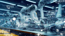 Futuristic factory and communication network concept.