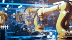 In the environment of Industry 4.0, the image of factory production lines using AI and factory automation through AI and robots.