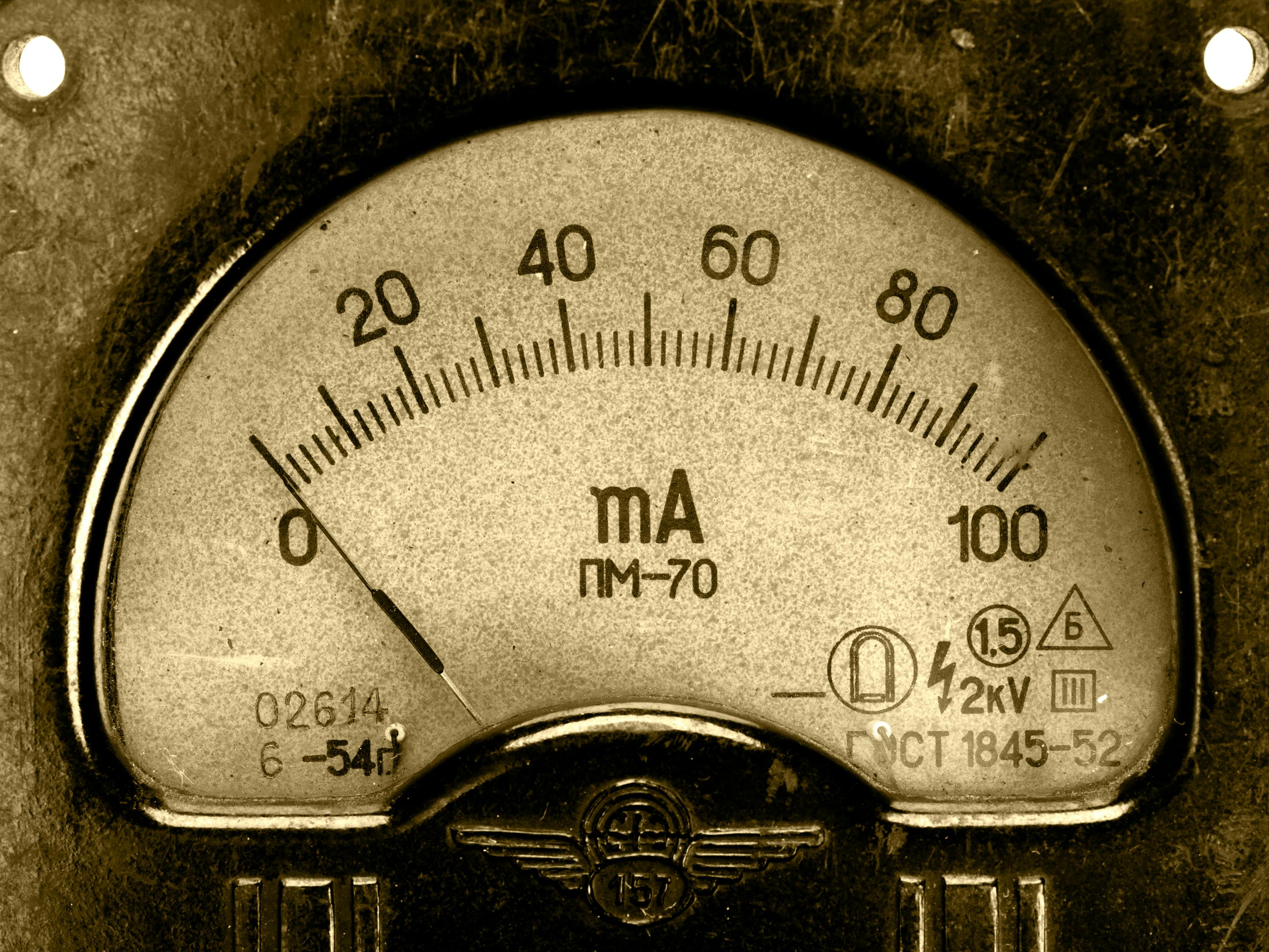 Close-up of an vintage ancient voltmeter
