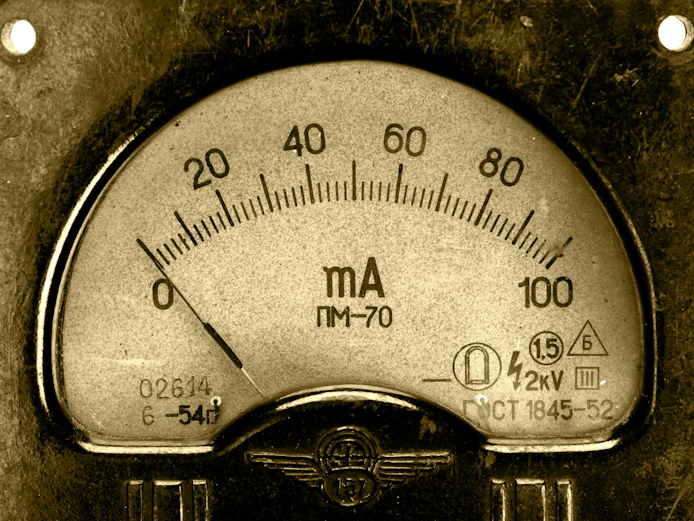 Close-up of an vintage ancient voltmeter