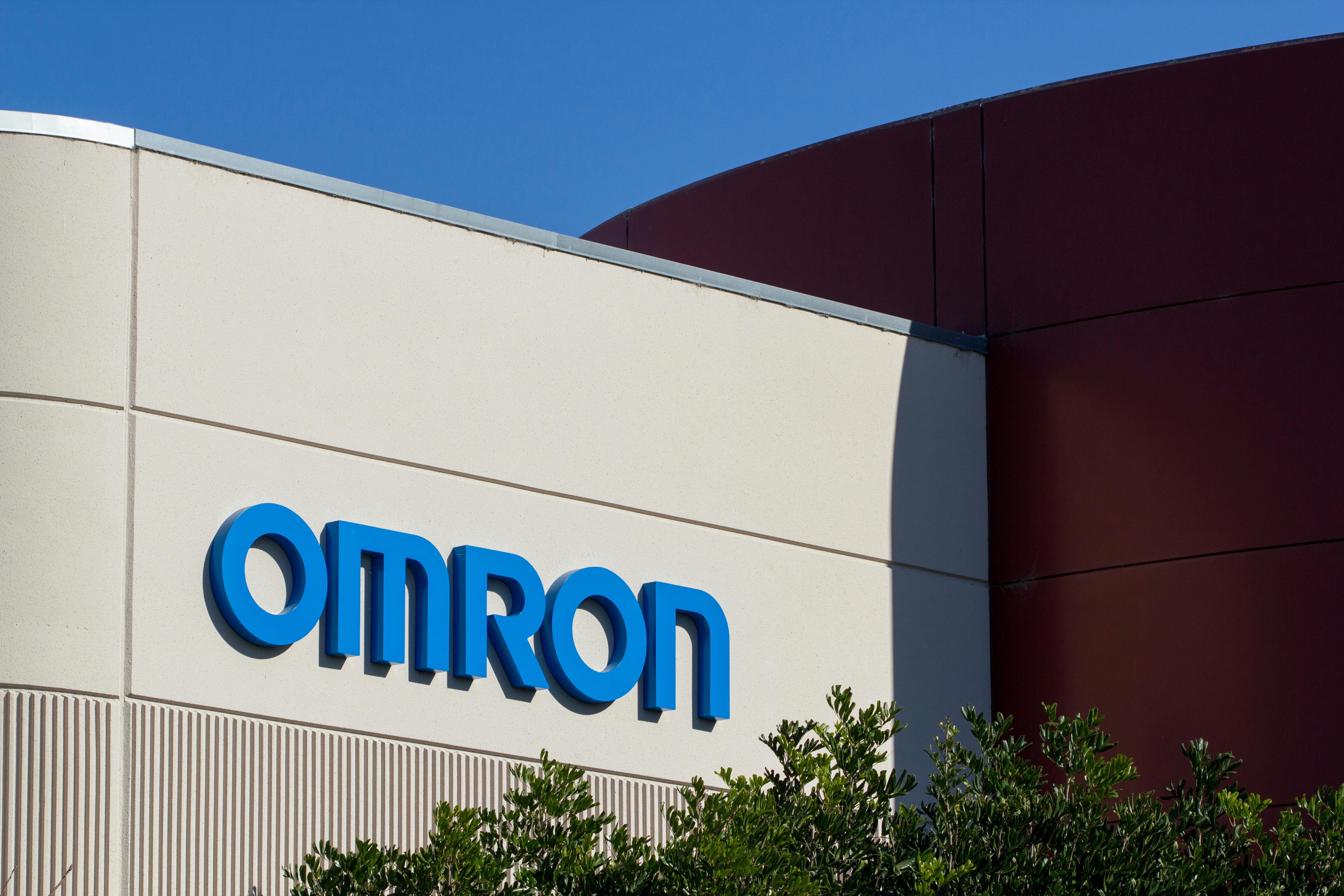 The OMRON sign at Japanese electronics company Omron Corporation's Fremont office. Omron is focused on automation components, equipment, systems, and medical devices.
