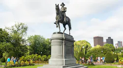 The George Washington Monument at the Public Garden in Boston, MA on a beautiful sunny day.