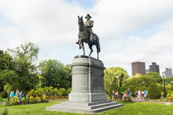 The George Washington Monument at the Public Garden in Boston, MA on a beautiful sunny day.